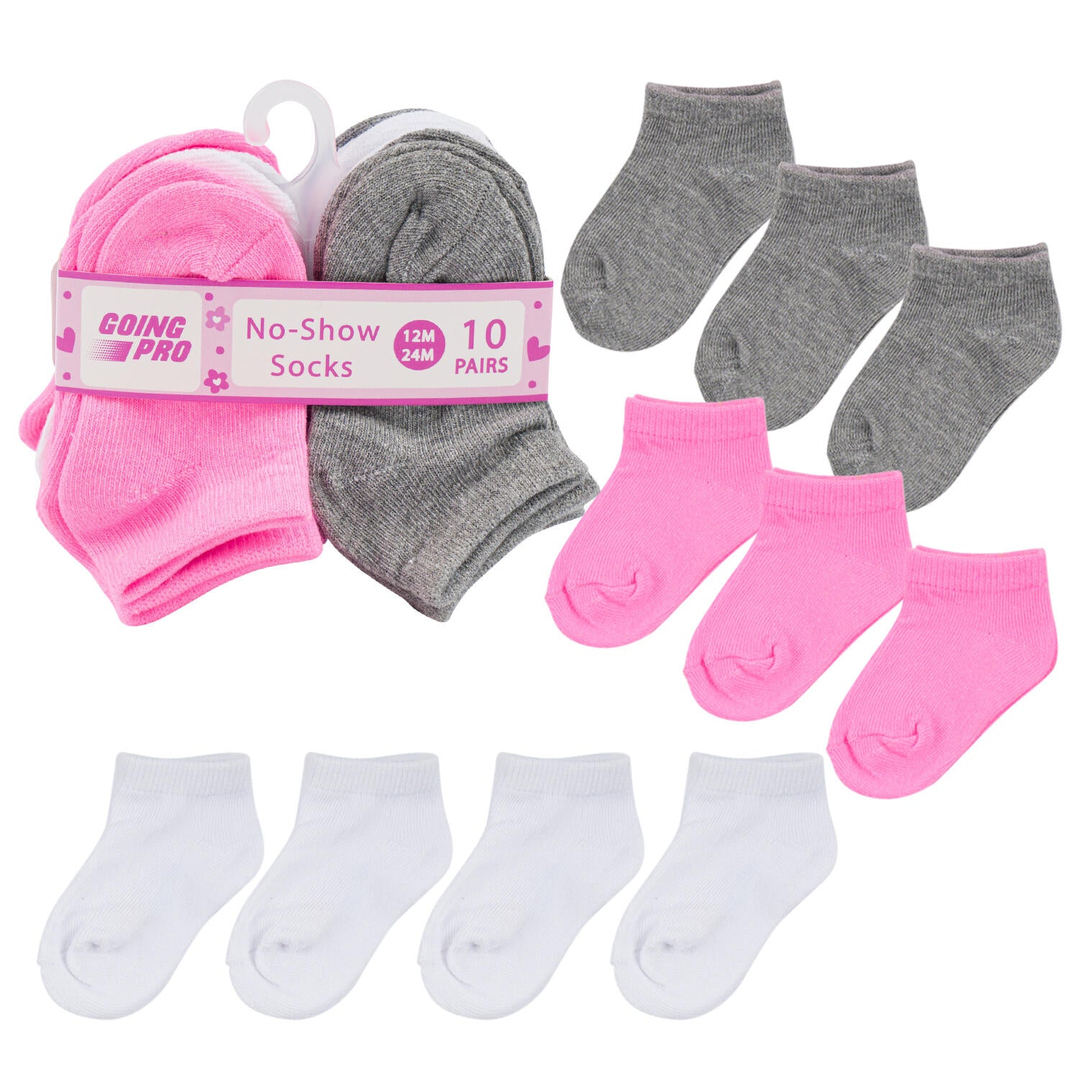 10pk Girls No Show  Socks - Sizes 12-24M