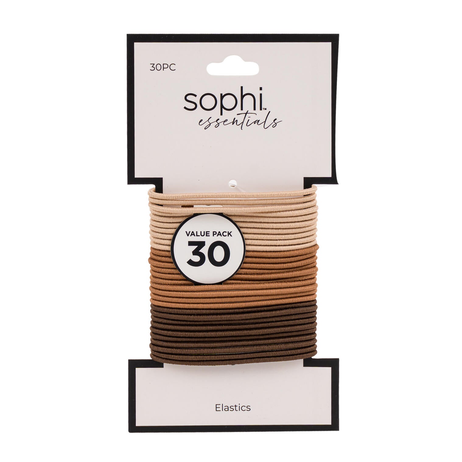 Sophi Essentials Elastic Hair Ties - 30 Pieces - Value Pack - 3 Assorted Colors