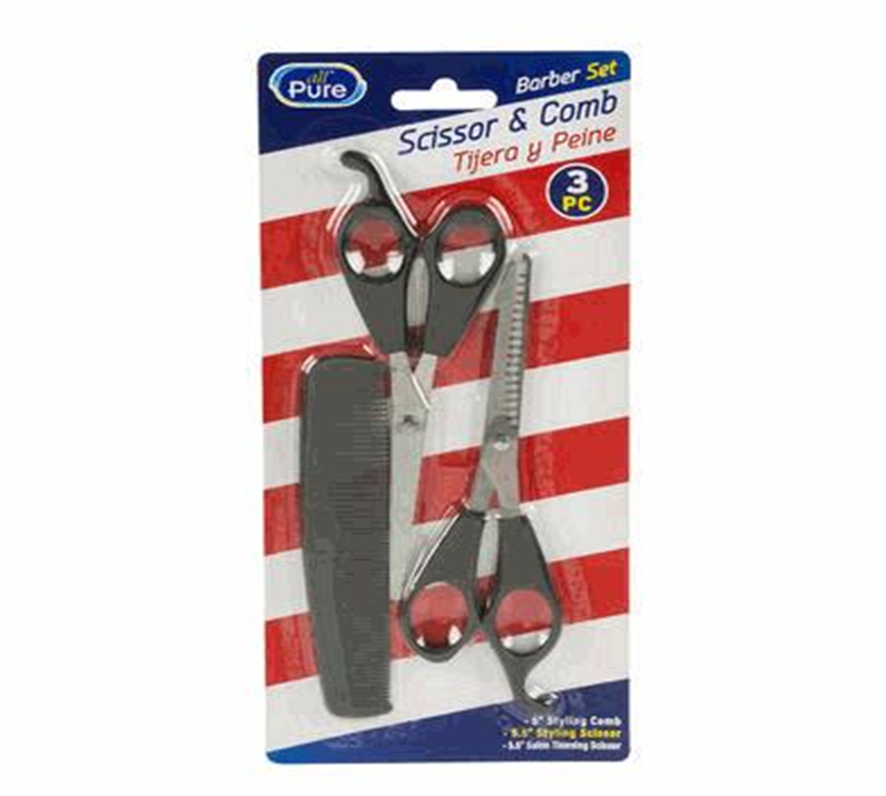 3-Piece Barber Set – Black Scissors and Comb