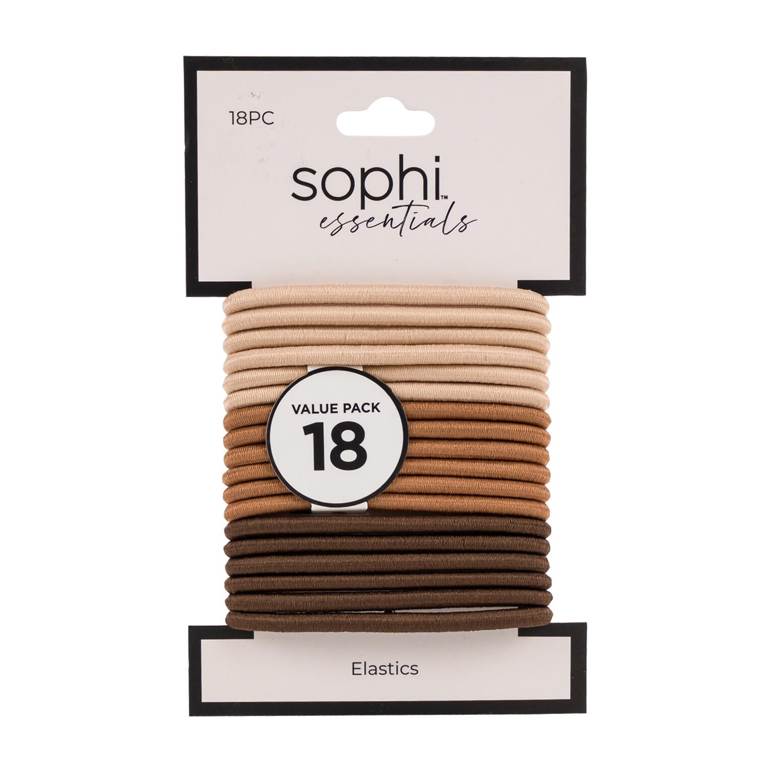 Sophi Essentials Elastic Hair Ties - 18 Pieces - Value Pack - 3 Assorted Colors