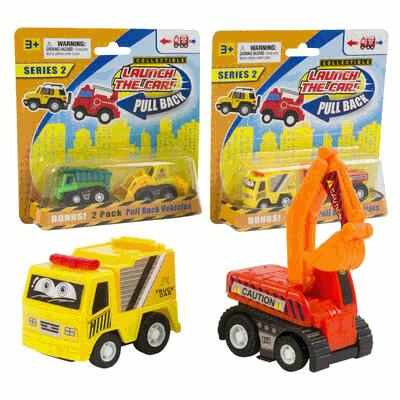 Two toy vehicles in packaging with 'Launch the Car' branding on a white background.