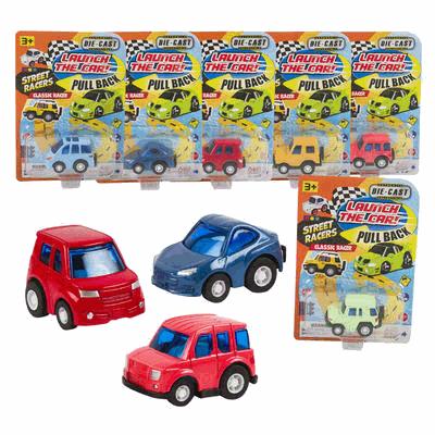 Set of toy cars with packaging on a white background