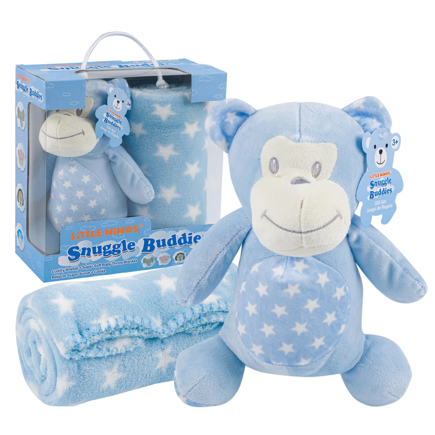 Little Mimos Snuggle Buddies - 2 Piece - Chimp - Cuddle Animal - Super Soft Baby Throw Blanket - Ages 3 And Up
