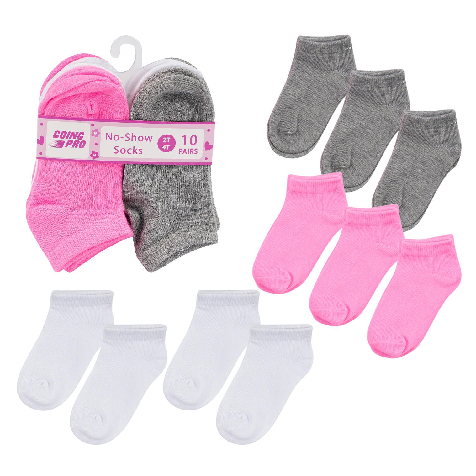10pk Girls No Show  Socks - Sizes 2T-4T