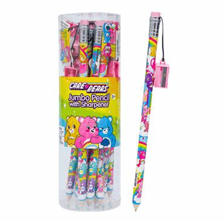 Care Bears jumbo pencil with sharpener in packaging on a white background