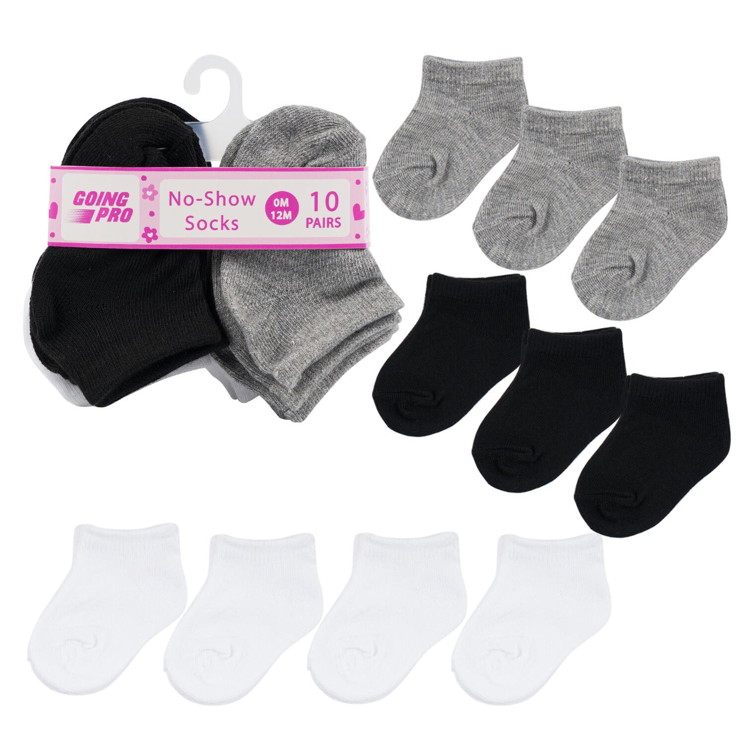 10pk Girls No Show  Socks - Sizes 0-12M