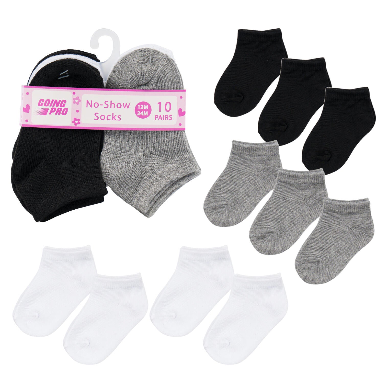 10pk Girls No Show  Socks - Sizes 12-24M