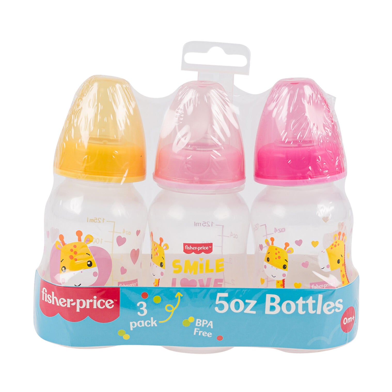 Fisher Price 3pk Giraffe Smile Love Bottle Set
