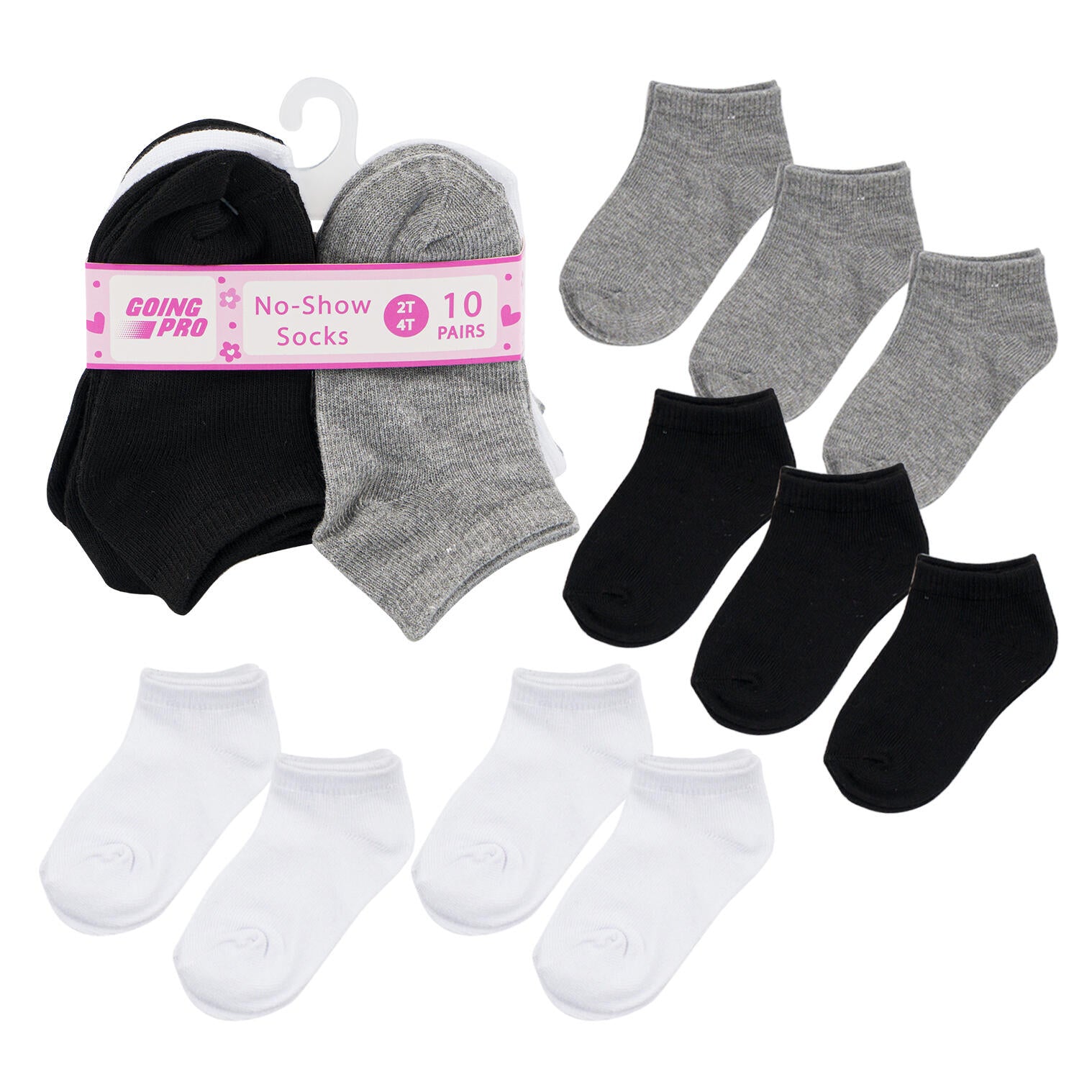 10pk Girls No Show  Socks - Sizes 2T-4T