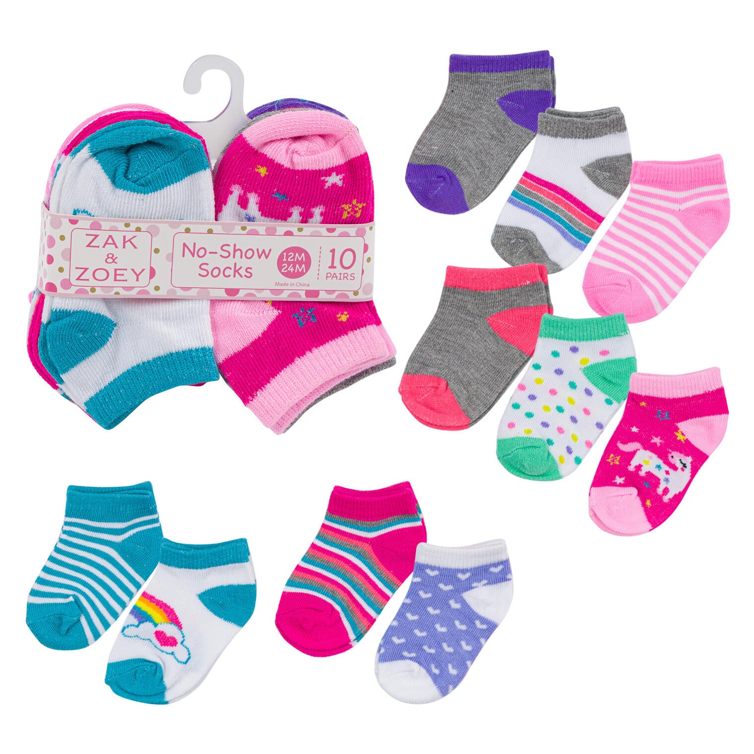 Girls No Show Socks- 12-24M- Assorted Design