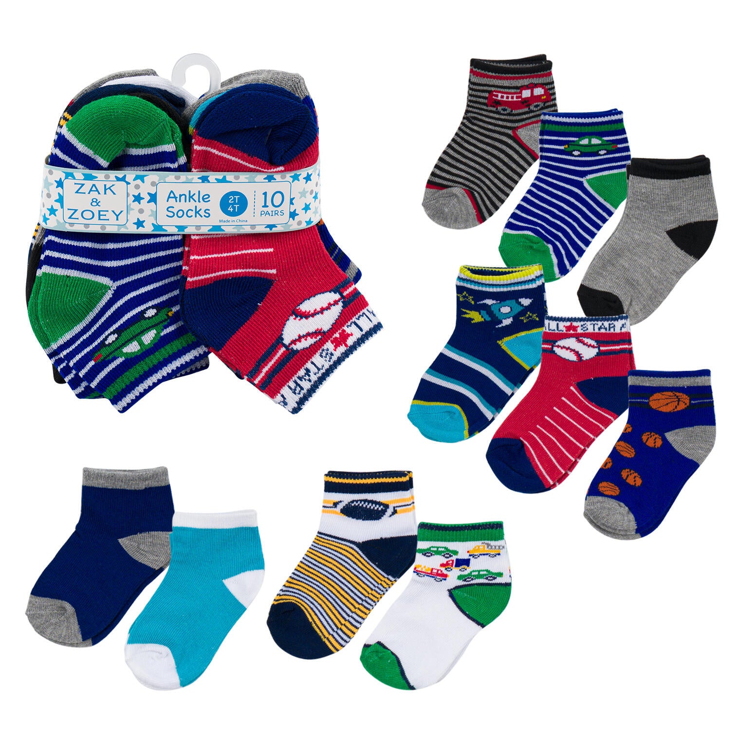 110pk Boys Ankle Socks- 2T-4T- Assorted Desig
