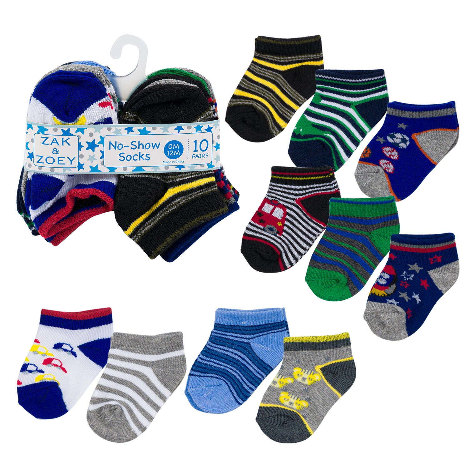 10pk Boys Ankle Socks- 0-12M- Assorted Design