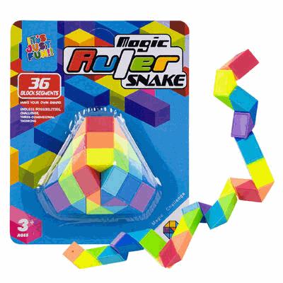Colorful Magic Ruler Snake toy with packaging on a white background