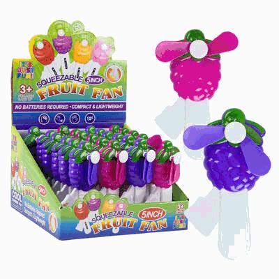 Squeezable fruit fans with packaging on a white background