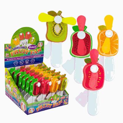 Fruit-shaped fans with packaging on a white background