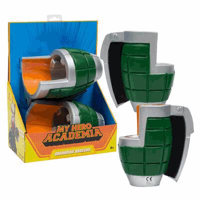 Green and orange weapon-like object with 'My Hero Academia' branding on packaging