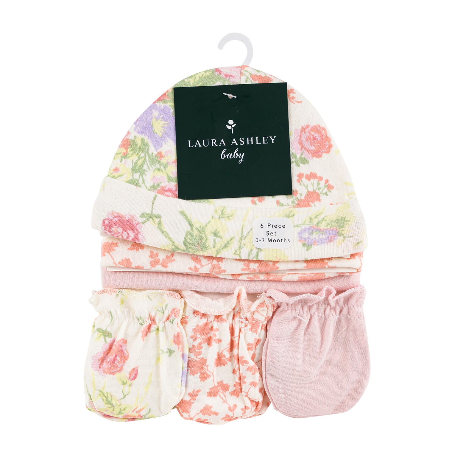 Laura Ashley Baby 6 Piece Beanie and Glove Set Floral/Yellow - Size 0-3 Months