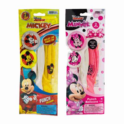 Two packages of punch balloons featuring Mickey Mouse and Minnie Mouse on a white background.