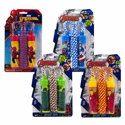 Marvel-themed rope toys in packaging on a white background