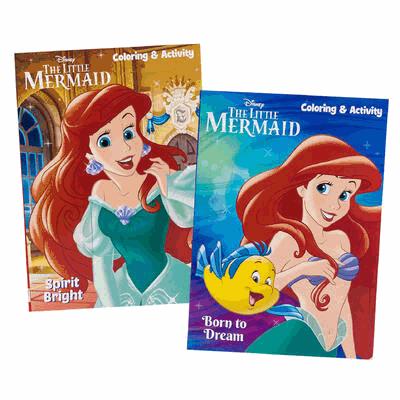 Two Disney 'The Little Mermaid' coloring and activity books on a white background