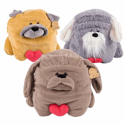 PLUSH,13.5" DOGS W/HEARTS AST