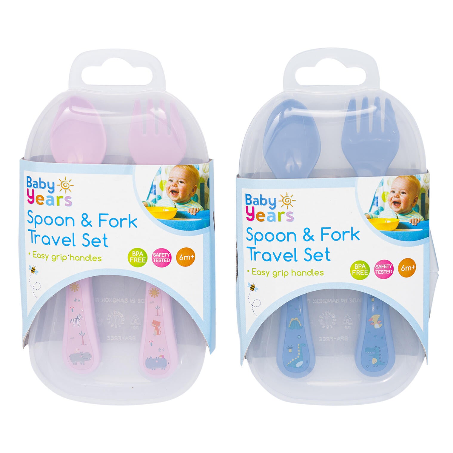 Baby Years Spoon & Fork Travel Set  Easy Grip Handles  Assorted Colors  BPA Free