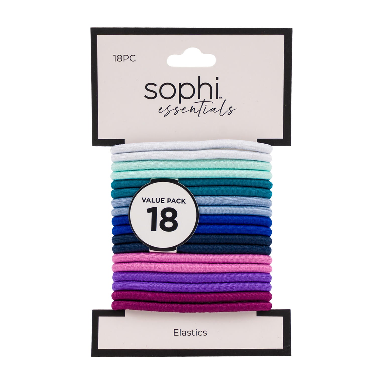 Sophi Essentials Elastic Hair Ties - 18 Pieces - Value Pack - 9 Assorted Colors