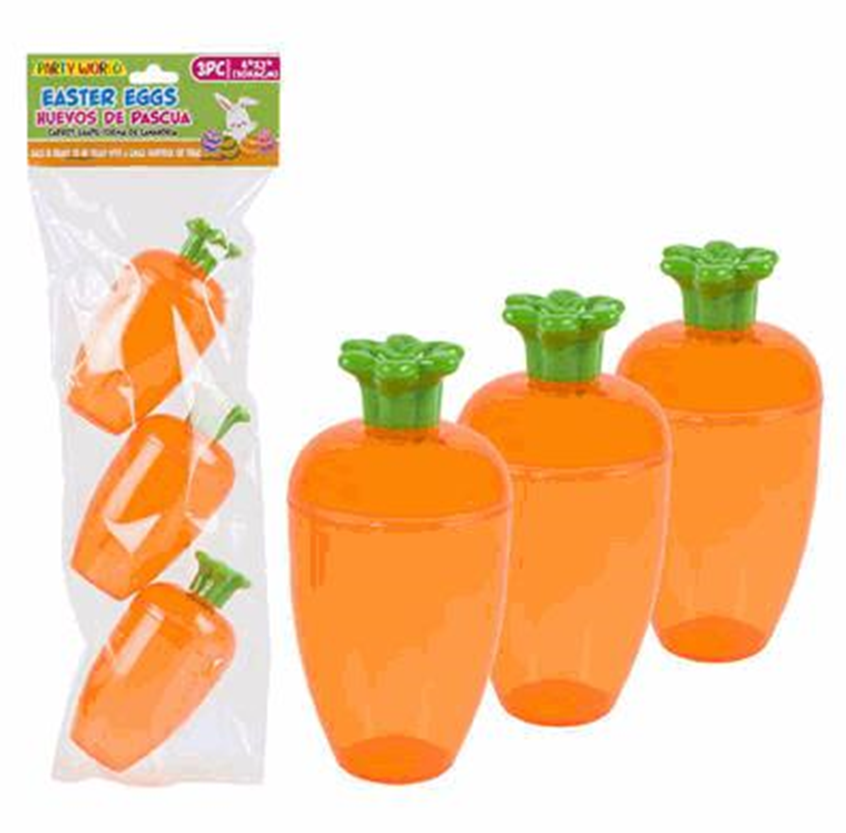 Easter Eggs – 3pc 4" Carrot-Shaped Fillable Containers