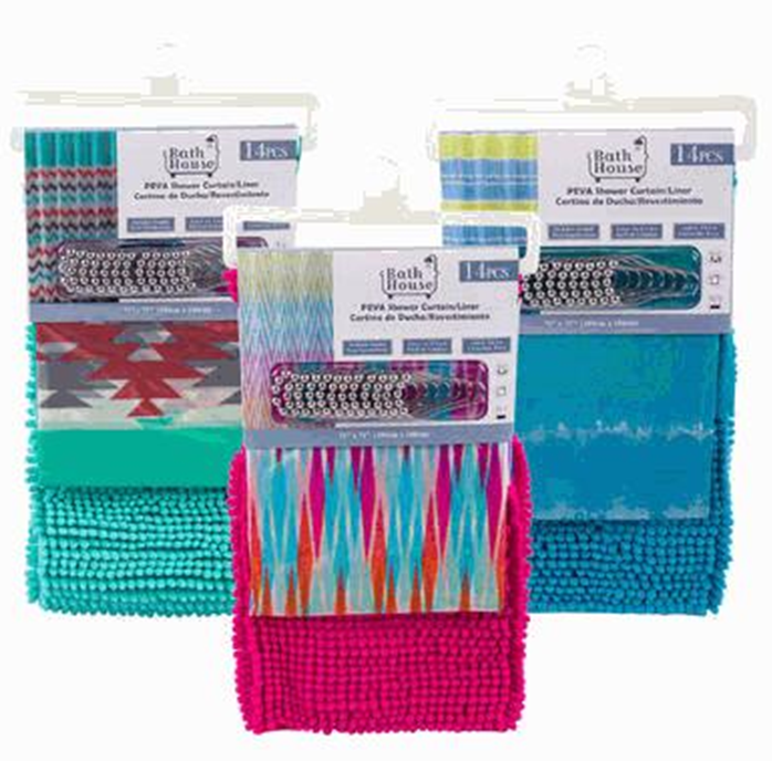 14-Piece Shower Curtain Set with Mat Rings – Complete Bathroom Set