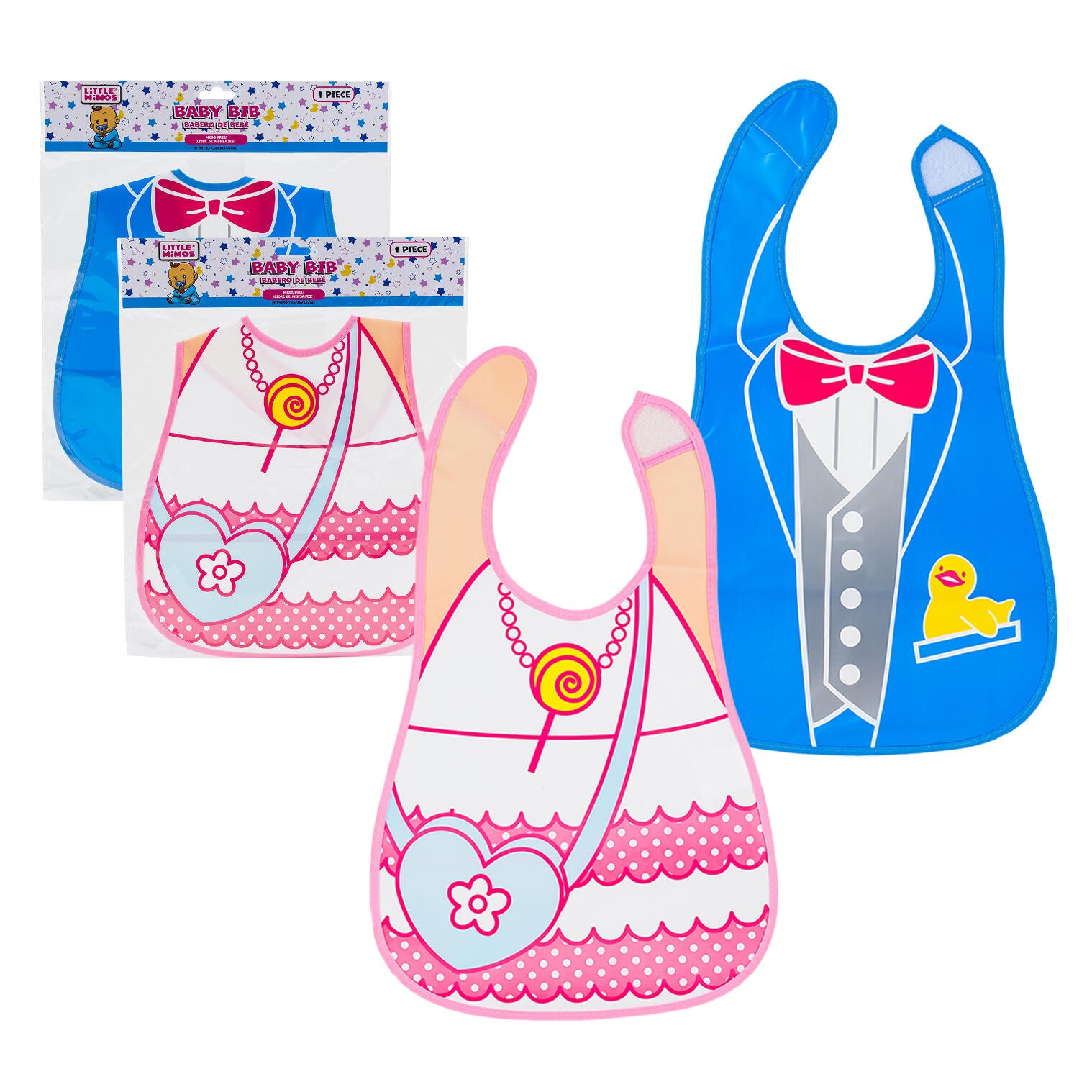 Little Mimos Baby Bib - 17'' - 1 Piece Per Pack - Mess Free - Assorted Designs