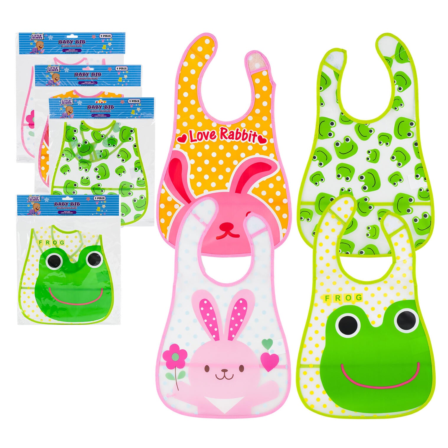 Little Mimos Baby Bib - 17'' - 1 Piece Per Pack - Love Rabbit And Frog - Assorted Designs - Mess Free