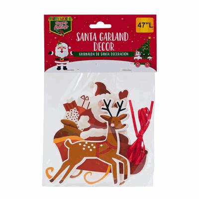 Packaged Santa Garland Decor with reindeer and Christmas elements on a white background