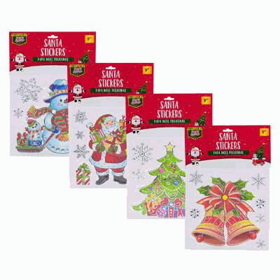DECOR, 9"SANTA STICKERS 4ASST