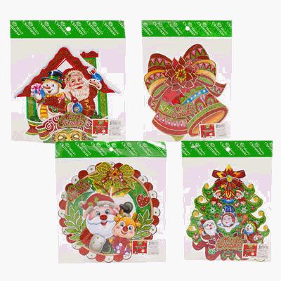 Set of Christmas-themed window stickers in packaging on a white background