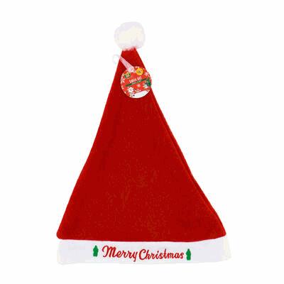 Red Santa hat with white pom-pom and 'Merry Christmas' text on a white background