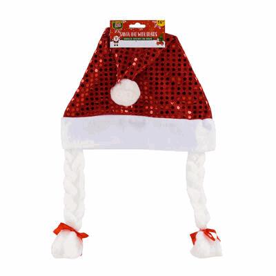 HAT,16"SANTA w/BRAIDED HAIR RE