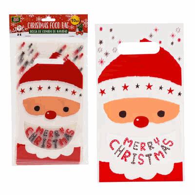 Two Christmas-themed food bags with Santa Claus design and 'Merry Christmas' text.