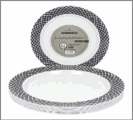PLATE,12pc 10.25" WHITE w BLK