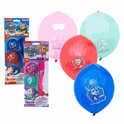 Paw Patrol balloons and party bags on a white background