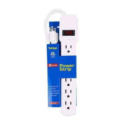 POWER STRIP,6 OUTLET UL BAR WH