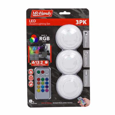 LED PUCK LIGHT,3pk 3"w/RGB REM