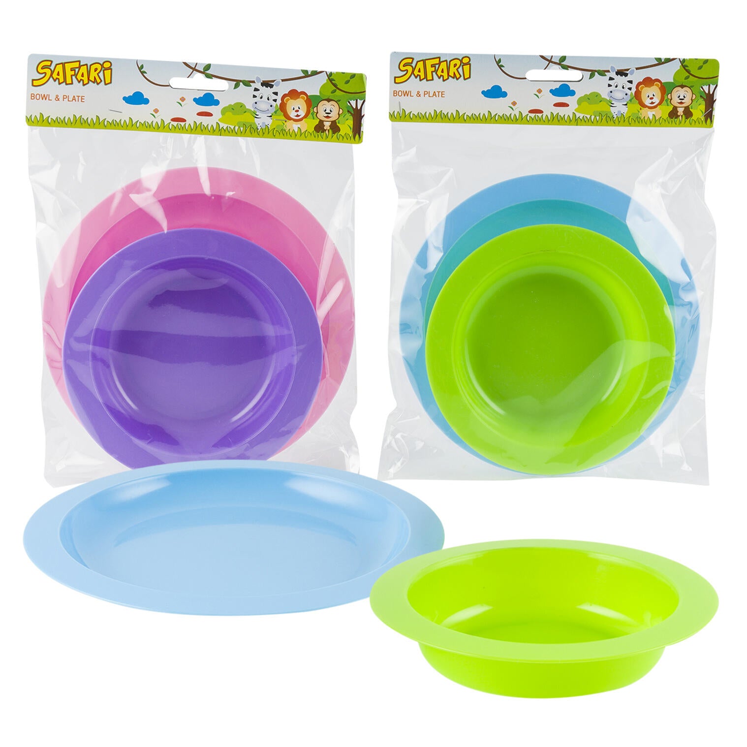 Safari Bowl & Plate - 2 Pieces per Pack - Baby Feeding - Assorted Colors