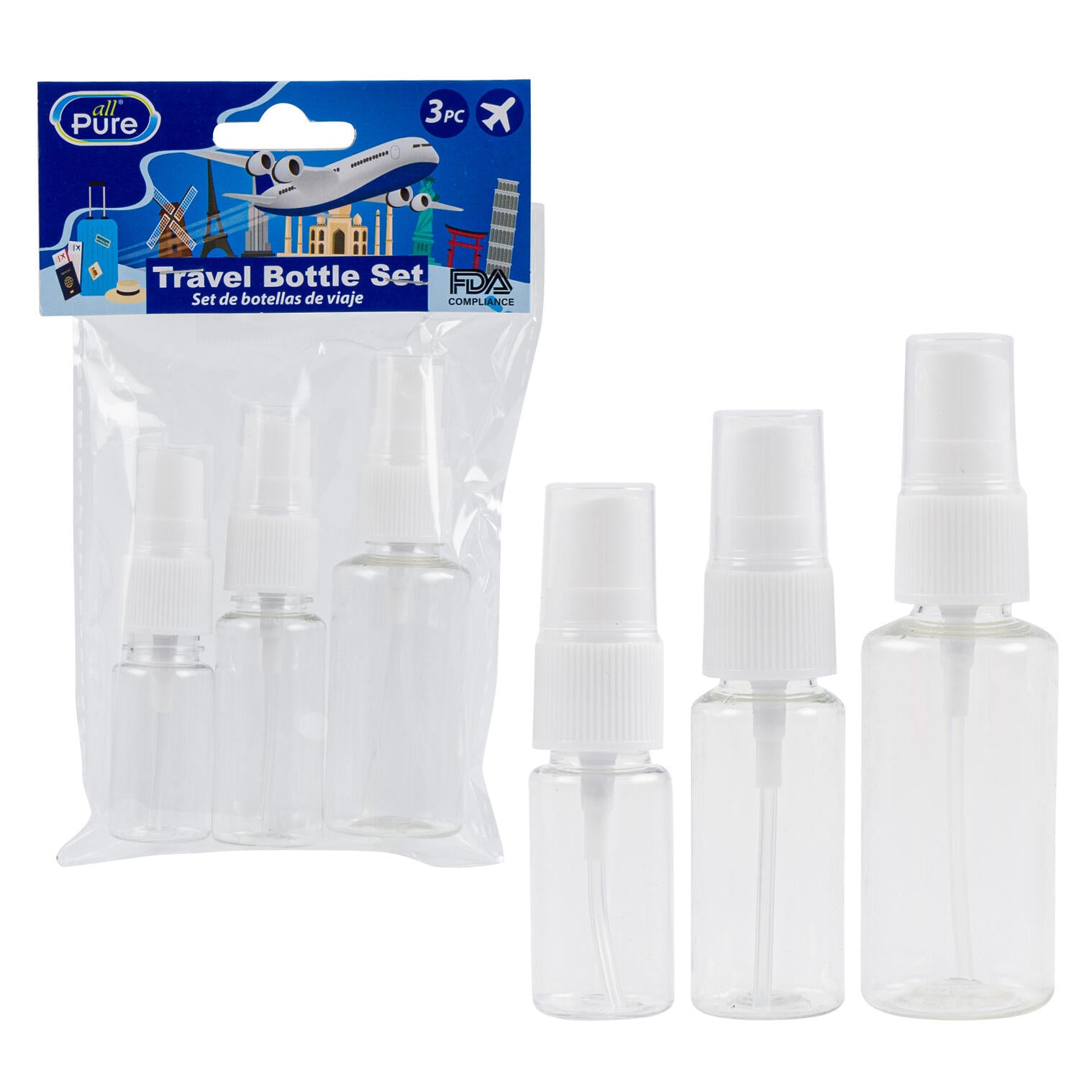 3pc All Pure Travel Bottle Set- Clear