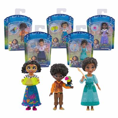 Three dolls with colorful outfits in front of their packaging on a white background