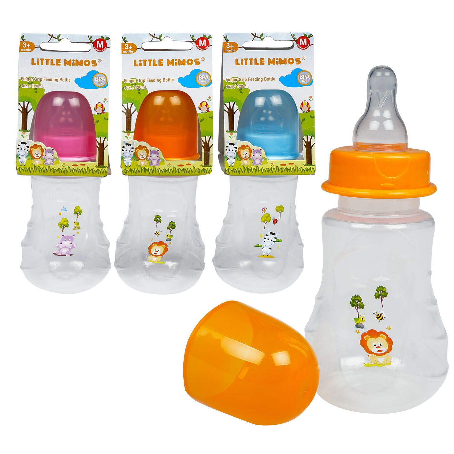 Little Mimos Finger Grip Feeding Bottle - 4oz/120ml - Assorted Colors