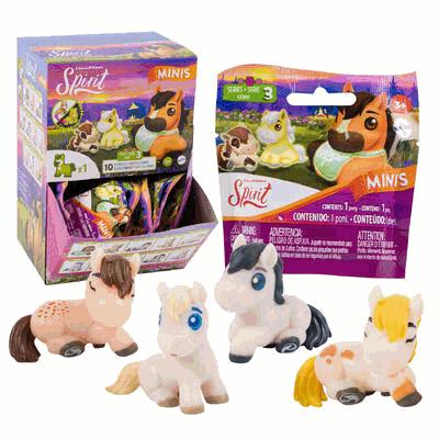 Collection of mini horse figurines with packaging on a white background