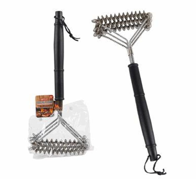 Two grill cleaning tools with chains on a white background