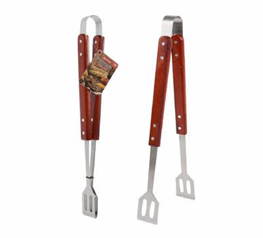 18" Stainless Steel BBQ Grill Tongs with Wood Handle