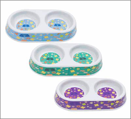 Small Melamine Pet Bowl – 2 Compartments for Food & Water