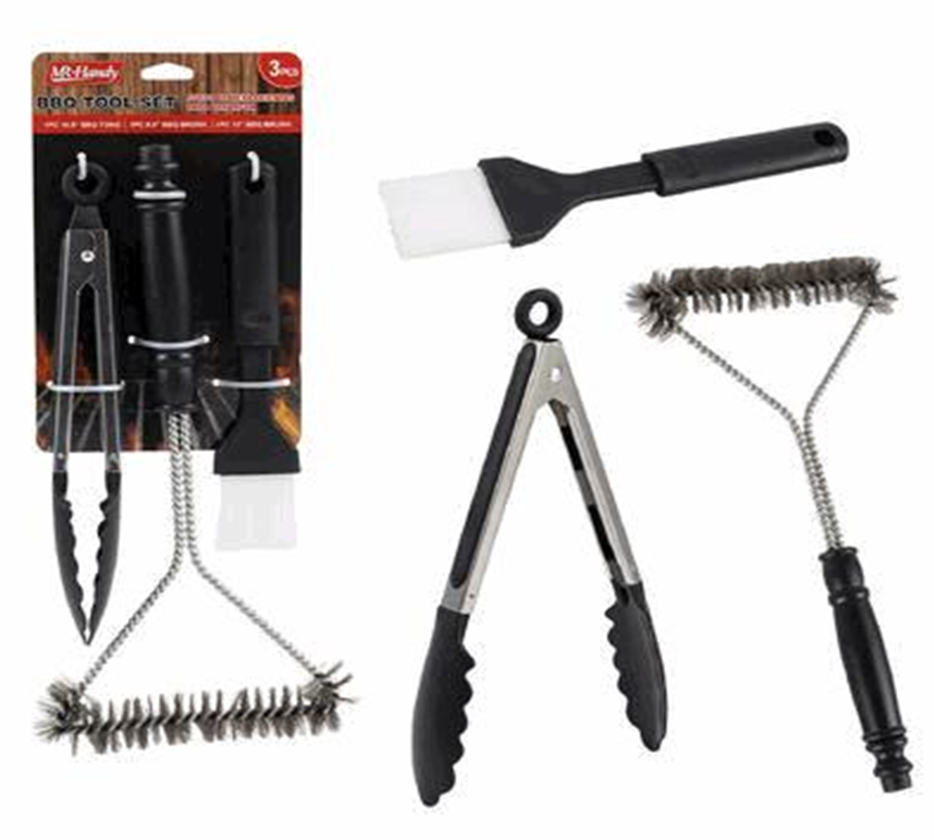 3-Piece Stainless Steel BBQ Tool Set – Spatula, Tongs Fork